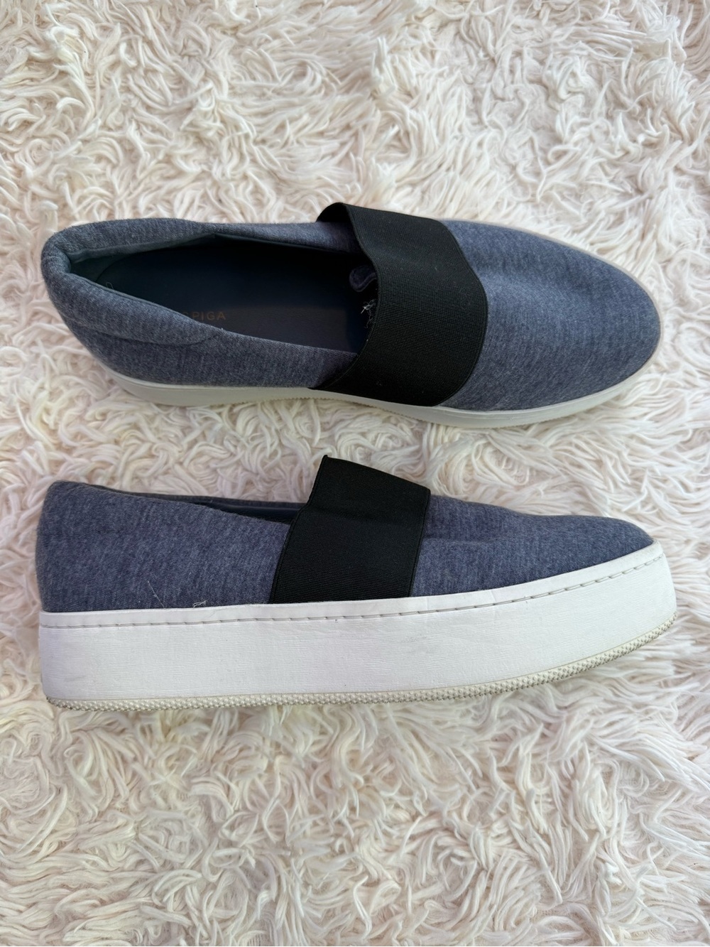 Via Spiga Traynor Slip On Platform Sneakers Gray Knit Shoes Women’s 7.5